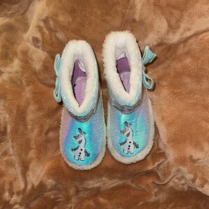 Frozen Olaf Sequin Kids Slippers - Iridescent Aqua